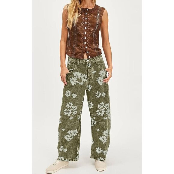 Women Y2K Distressed Barrel Jeans Baggy Wide Leg Denim Casual Pants - Picture 5 of 6